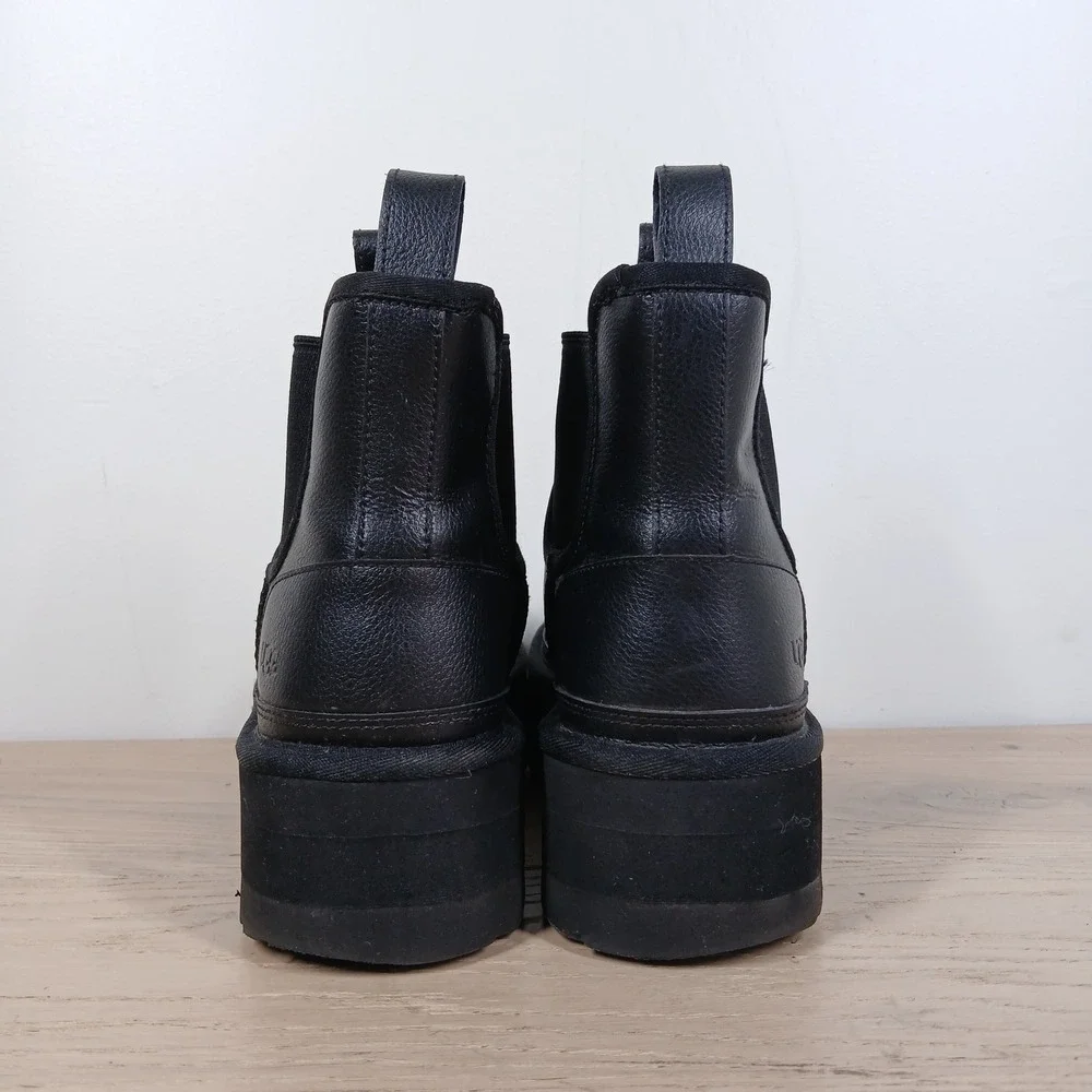 UGG Marin Mega Chelsea Boots Women 7 Black Leather Chunky Platform Lug Sole